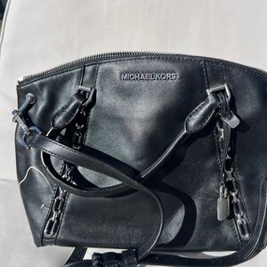 Michael Kors Sadie Leather Black Bag with Silver Hardware.